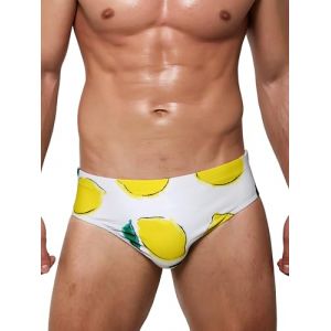 Arcweg Maillot de Bain Homme Slip Doublure avec Rembourr&eacute; Souple Amovible Cordon de Serrage R&eacute;glable Confortable Citrons sur Fond Blanc L(EU) (Arcweg, neuf)