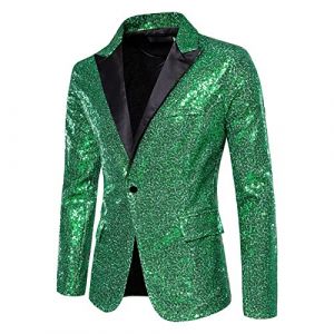 Duohropke Veste &agrave; paillettes pour homme - Veste de costume sportive - Paillettes - Coupe ajust&eacute;e - Costume de performance - Blazer &agrave; paillettes, 01 vert., L (PANGCON, neuf)