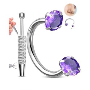 OUFER 20G Fer &agrave; Cheval Percing Nez Sans Filetage Pince &agrave; Boule de Per&ccedil;age en Acier Inoxydable 316L avec Violet CZ pour H&eacute;lix, Rook, Daith, Septum, Labret Piercing Anneaux pour Femme 7 mm (OUFER INC, neuf)