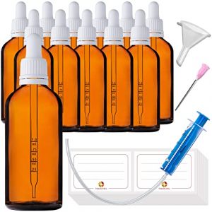 HandsUnity 100ml-12pcs de Flacon de Pipette Petit Flacon en Verre - d'apothicaire en Verre Ambré avec Capuchon de Pipette Blanc Comprenant 29pcs d'accessoires Bouteilles en Verre Brun (ahojlife, neuf)
