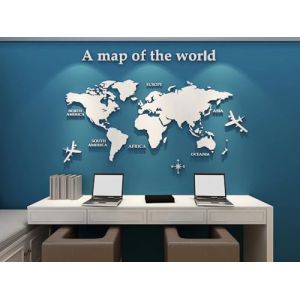 Shuanghao Stickers Autocollant Muraux Murale Wall D&eacute;coration 3D Art DIY Carte Du Monde Acrylique Cristal Bureau &Eacute;tude Salon Canap&eacute; Fond D&eacute;cor Murale Wall Muraux Autocollant Stickers Blanc 230 * 120 (Shuanghao, neuf)