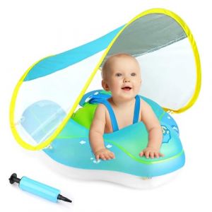 ANSTEN Bouee Bebe avec Pare Soleil,Bouee pour Bebe,Bouée Bébé Gonflable Piscine Bouee Bebe 1 an Bouée Enfant Bouee Bebe 6 Mois-72 Mois (Bleu) (ZXTREE EU, neuf)