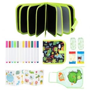 Zoruam Aqua Doodle Livre de coloriage effa&ccedil;able pour enfants de 3 &agrave; 7 ans Livre de coloriage r&eacute;utilisable pour enfants avec 12 stylos, tabliers, manches, chiffons de nettoyage, 16 pages (zhenggoumaoyi, neuf)