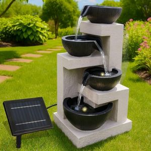 Fontaine solaire de jardin avec lumi&egrave;re LED - Fontaine d&eacute;corative - Cascade - Lampe de jardin - Pompe de bassin pour terrasse, balcon - Avec pompes (fontaine solaire en forme de bac &agrave; eau avec lumi&egrave;re (Amur S.&agrave; r.l., neuf)