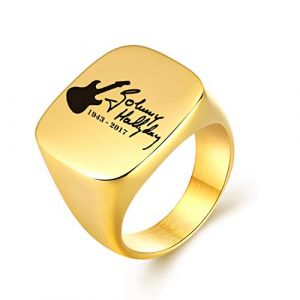 AFSTALR Croix Johnny Hallyday Bague Homme Acier Inoxydable Anneau Bague Sceau avec Signature Johnny, Or 8 (AFSTALR, neuf)