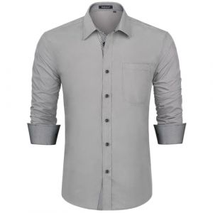Enlision Chemise Homme Manches Longues Couleur Unie Chemise Gris Homme Coton Chemise pour Bouton de Manchette Mariage Affaires Hiver M (MXECEUR, neuf)