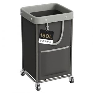JYPS Panier à Linge sur Roulettes, 150L Grande Paniere a Linge Amovible avec 2 Sacs Latéraux, Bac a Linge Sale Stabilisé en Tube D'acier, Oxford Corbeille a linge pour Chambre, Bain(Noir) (TCMY Store, neuf)