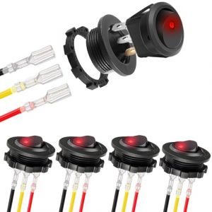 RUNCCI-YUN 5Pcs Interrupteur d'éclairage LED rouge bleu nterrupteurs à bascule 12V,interrupteur rond bouton 12v, LED Interrupteur à Bascule étanche rond, 2 positions SPST 3 broches avec étui (RUNCCI-YUN, neuf)