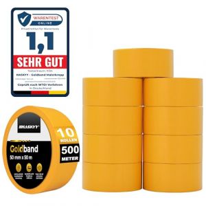 HASKYY Ruban de masquage pour peinture 50mm x 50m - 10x Rouleaux ruban adhésif crêpe pour travaux de peinture et de rénovation Intérieur et Extérieur, Résistant Aux UV - pour peindre vernir rénover (HASKYY, neuf)