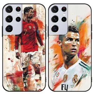 TBNMBGY 2 Pi&egrave;ces Coque pour Samsung Galaxy S21 Ultra 5G 6.8", Etui avec Cool &Eacute;toile de Football Nombre 7 Dessin Motif Housse, Antichoc Protection TPU Silicone Cover Case pour Fan de Foot, Mode (guangshuishirongjingshangma, neuf)