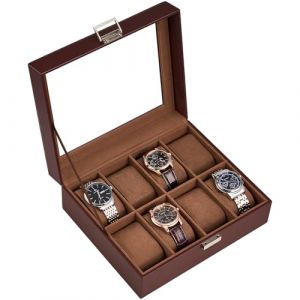ProCase Boite &agrave; Montre Antichoc, Coffret Montre Homme avec 8 Emplacements Coussins Montre, Rangement avec Couvercle en Verre, pour Passionn&eacute; d&rsquo;Horlogerie -Marron (ChangBo Store, neuf)