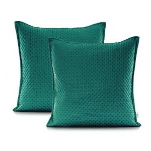 AmeliaHome Lot de 2 taies d'oreiller 45 x 45 cm Vert fonc&eacute; Fermeture d'h&ocirc;tel Motif Carmen (shop_decoking, neuf)