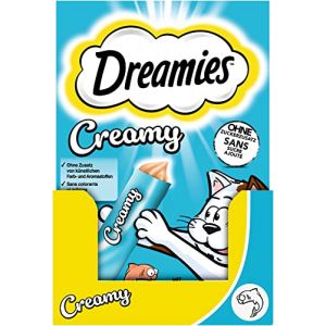 Dreamies Friandises pour Chat Creamy Snacks au Saumon - Délicieux goût crémeux - 44 sachets de portions (11 x 4 x 10 g) (UNIZOO, neuf)