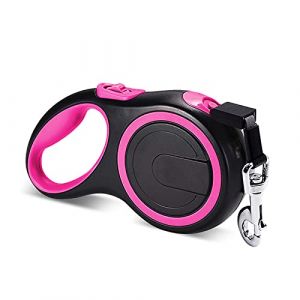 PETCUTE Laisse Chien Enrouleur,Laisse Rétractable pour Chien pour Petit,Moyen Chiens,Laisse Chiens avec Sangle en Nylon Forte,Poignée Antidérapante,Frein à Une Main,Verrouillage Jusqu'à 50kg Rose 5M (PETCUTE, neuf)