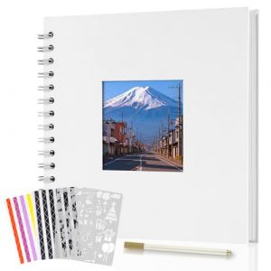 Boic Album Photo Scrapbooking 21x21cm, Fait &agrave; La Main Album Spirale 40 Pages avec Fen&ecirc;tre, Livre D'or pour Voyage Mariage, Cadeaux de No&euml;l Anniversaire (Blanc) (Au Honr, neuf)