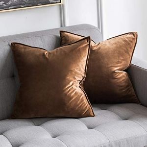 MIULEE Housse de Coussin en Velours D&eacute;corative Canap&eacute; Bordure Taie d'oreiller Super Doux Decoration Maison Salon Chambre pour Canap&eacute; Clic Clac 50 x 50 cm 20"x20",2 pi&egrave;ces Marron (MIULEE HOME, neuf)