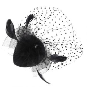 COSMEVIVI Fascinator Plumes Avec Voilette Pour Mariage Et Fête Élégant Chapeau De Thé Pour Femmes Accessoire De Coiffure Classique Noir Avec Noeud Et Perles (Boochan, neuf)