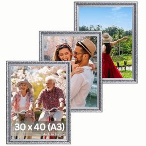 VictoR Rubens Lot de 3 cadres photo vintage 30 x 40 cm (A3) noir argenté – Baguette : 30 x 20 mm – Verre véritable – Cadre photo baroque – Antique – Lot de cadres photo A3 vintage (Victor_Store, neuf)