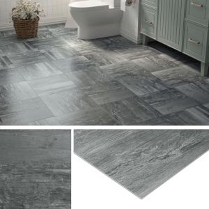 Livelynine Lino Sol Adhesif Bois Gris Dalle PVC Adhesive Sol Beton Gris 30x30CM 32-Dalles Carrelage Adhesif Sol Cuisine Salon Imperméable Revetement de Sol Adhesif pour Sol Salle de Bain Toilette (Livelynine Euro, neuf)