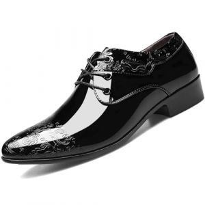 WOWEI Chaussure Derby Oxford Homme Classique Brogues Mariage Chaussures &agrave; Lacets Ville Dressing Chaussures Habill&eacute;es Cuir Vernis Casual Business Soir&eacute;e Costume (Anzu-17, 44EU) (Alex Shen, neuf)