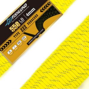 Paracorde r&eacute;fl&eacute;chissante FISHLUND 550 LB, Corde paracorde 7 brins de Type III 50 pi 4 mm, Corde de Parachute en Nylon pour Le Camping, Jaune Fluo (Chase Goals Europe, neuf)