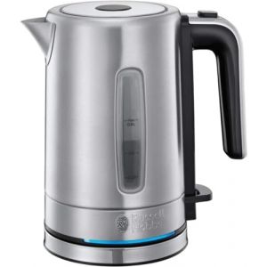 Russell Hobbs Bouilloire Electrique Inox [Compacte & Design] Compact Home (0,8L, 2200 W, Ecoulement parfait, Eclairage LED, Filtre anticalcaire, Ouverture auto., Ergonomique, Base 360&deg;) 24190-70 (JEROSTOCK, neuf)
