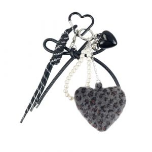 Fycyko Porte-clés Motif Léopard Cœur en Peluche Porte-poches pour Sac Charms Auto Porte Clés Peluche en Cute Forme de Nœud pour Femmes et Filles,Gris (FYCYKO, neuf)