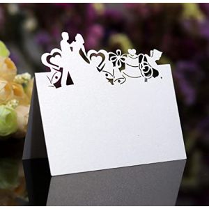 60 Marque Place Mariage Cartons Placement Carte de Porte Noms Pliable Papier Cartons de Table Blanc pour D&eacute;coration R&eacute;ception F&ecirc;te C&eacute;l&eacute;bration Bapt&ecirc;me No&euml;l Anniversaire Inscriptible Imprimable Mari&eacute;s (WUSEYUN, neuf)