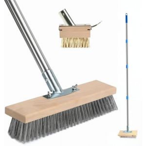 Lot de 2 balais m&eacute;talliques avec manche - 160 cm - Pour d&eacute;sherbeur de mousse - En acier - 2 t&ecirc;tes de brosse en fil m&eacute;tallique avec grattoir - Robuste - 30 cm - Pour mousse, jardin, terrasse, terrasse (Bian Store, neuf)