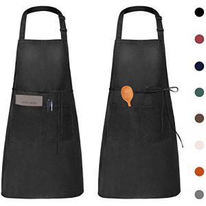 Viedouce 2 Pack Tabliers de Cuisine Etanche,Tablier R&eacute;glable avec Poches pour Cuisine Familial, Restaurant Jardin Barbecue &eacute;cole Caf&eacute; Tablier pour Chef Boulanger Serveurs Serveuse, Noir no logo (Viedouce Europe, neuf)
