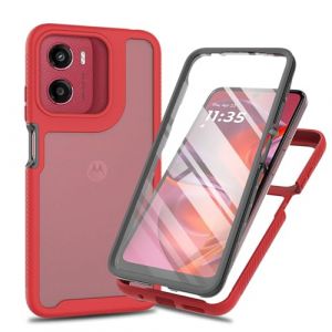 ILING Coque pour Motorola Moto E15/MOTO G05/G15/G15 Power, 360&deg; Int&eacute;grale Protection Transparent Tr&egrave;s Mince Antichoc &Eacute;tui avec L'&eacute;cran Int&eacute;gr&eacute;, Prime Dur PC + Silicone TPU Housse (Rouge Fonc&eacute;) (Wanten, neuf)