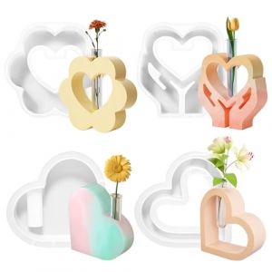 Teeloray 4 Pi&egrave;ces Moule Vase Resine Epoxy avec Tubes, Forme de Coeur Moule Silicone Resine Epoxy Moulle Silicone Pot de Fleur pour Les Plantes Hydroponiques (Oriaolen, neuf)