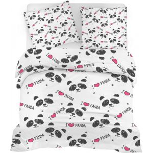 Linfye Housse de Couette 155x220 Enfant Coeur Panda Parure de Lit 1 Personne Microfibre Housse de Couette avec Fermeture éclair + 2 Taie d'oreiller 65x65cm (Linfye Maison Confortable, neuf)