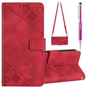 Grandoin Coque pour Samsung Galaxy A8 2018/A5 2018 avec Cordon, R&eacute;glable Lanyard Housse Rabat Portefeuille Cuir Etui, Slim TPU Silicone Bumper Magn&eacute;tique Housse, Antichoc Wallet Case (Rouge) (Grandoin FR Store, neuf)