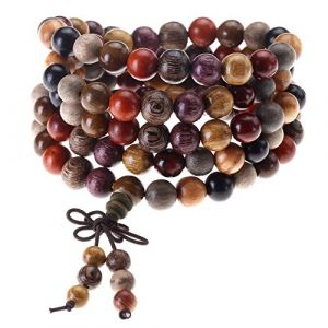 Jovivi Chapelet Bouddhiste Collier Mala Bois 8mm 108 Perles en Bois de Santal Naturel Chaîne Chapelet Multi-Tour Tibétain Bouddha Mala Chinois Noeud Élastique Homme Femme (kaenmis, neuf)