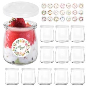 BBWELL Pots Yaourts avec Couvercle 150 ml [Lot de 12] - Petits Pots en Verre,Petit Pot en Verre pour Confiture - Bocaux à dessert - Avec couvercle - Pour pudding, lait, yaourt, apéritif (STORE LA PORTA GIUSEPPA S.R.L., neuf)