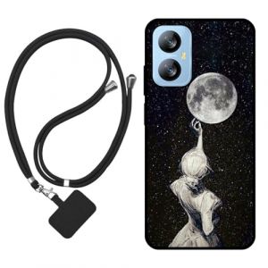 Sunrive Coque Compatible avec Blackview A52 Pro,TPU Étui Housse Protecteur Mat Back Cover Mignon Motifs Case(Ombre du Dos,Lune,Étoiles)+1x Universelle Dragonne (sunrive, neuf)