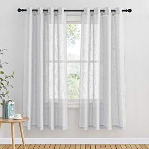 PONY DANCE Rideau Voilage - Voilage Transparent Panneaux Voile en Effet Lin Texturé Décoration de Fenêtre avec Oeillet pour Cuisine Chambre, Chaque: L132xH158cm, Gris Clair, 2 PCs (RYB HOME EU, neuf)