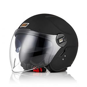 ORIGINE Casque Moto Jet Casque Scooter Ouvert Adulte avec Double Visière Homologué ECE (Solid Matt Black,L) (H&H Sports Protection srl, neuf)