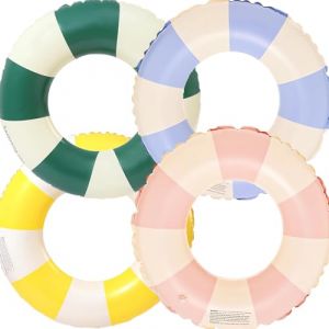 Anneau de Natation Gonflable Adulte, Anneau de Natation Bou&eacute;e de Piscine, Bou&eacute;e Gonflable R&eacute;tro Ray&eacute;e, pour Les Vacances &agrave; la Plage et Les f&ecirc;tes de Piscine (Bleu + Rose + Vert + Jaune) (JUBAORONG, neuf)