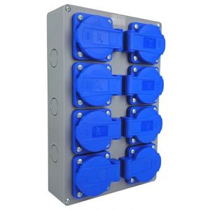 RoadEu Bloc Multiprise 8 Prises IP44 Saillie 2P+T 230V/16A Boîtier Distribution Pré-câblé Répartiteur Chantier Industriel Garage Atelier (RoadEu, neuf)
