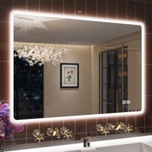 STARLEAD 100x70cm Miroir-LED-Salle-de-Bain-avec-Éclairage, Dimmable, 3 Couleurs Lumière, Anti-buée, Mémoire, IP44 Verre Trempé HD Miroir-Mural, Horizontal/Vertical (Starlead, neuf)