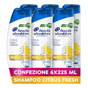 Head & Shoulders Citrus Fresh Shampooing anti-pelliculaire pour cheveux gras, protection contre les pellicules pour la peau et les cheveux, cliniquement prouvé, testé dermatologiquement, 225 ml x 6 (Amami Beauty Shop, neuf)