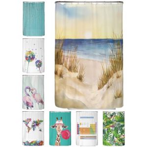 arteneur&reg; Rideau de douche, anti-moisissure, motif bord de mer, 120 x 180 cm, recycl&eacute;, Oeko-Tex Standard 100, ourlet lest&eacute;, opaque, &eacute;tanche, lavable, 8 anneaux (Arteneur, neuf)