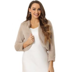 Allegra K Veste courte pour Femme en fausse fourrure à manches longues ouvert devant boléro d'hiver manteau Kaki S (Weisser Berg, neuf)