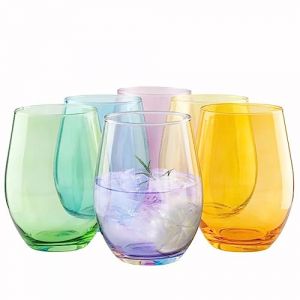 TREND FOR HOME Lot de 6 verres &agrave; cocktail color&eacute;s de 624 ml - Verres &agrave; caf&eacute; glac&eacute; - Verres &agrave; eau - Verres highball - Verres &agrave; jus | Phoebe arc-en-ciel (Trend Ecommerce, neuf)
