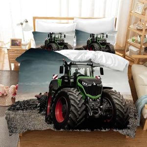 CXYXHW Housse de Couette Tracteur,3D Motif Tracteur Parure de Lit 3 Pi&egrave;ces,Motif tracteurs pour Enfant gar&ccedil;on Housse de Couette en avec 2 taies d'oreiller(Tracteur 6, 135x200 cm) (HYLin, neuf)