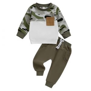 Carolilly Ensemble V&ecirc;tement Enfant B&eacute;b&eacute; Gar&ccedil;on de 2 Pi&egrave;ces, Sweats &agrave; Manches Longues + Pantalon Taille Elastique, Camouflage Vert Blanc, 2-3 Ans (La Vie Brillante, neuf)