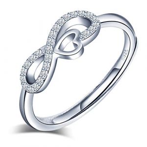 Yumilok Bague femme fille en argent 925, bague ouverte symbole infini, Zircon incrust&eacute;, taille ajustable, Cadeau de No&euml;l anniversaire, Taille appropri&eacute;e: 49-57 (Yumilok, neuf)