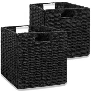 Aluusy Panier Rangement Tress&eacute;, Lot de 2 Cube Rangement Pliable en Papier de Jacinthe d'eau, Panier pour &eacute;tag&egrave;re Kallax, Bureau, Chambre, Panier pour V&ecirc;tements Jouets Magazines 28x28x28cm (Aluusy Store, neuf)